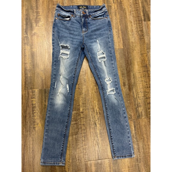 Indigo Rein Denim - Indigo Rein Skinny Jeans Sz 7 Blue Distressed Ripped High Rise Medium Wash Denim